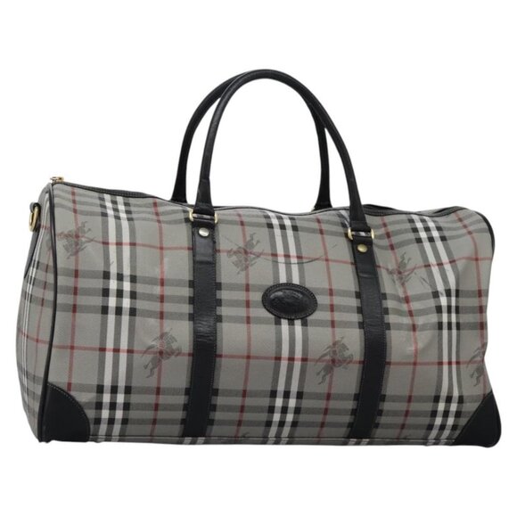 Burberrys Nova Check Boston Bag PVC Gray Gold Auth - Picture 1 of 13
